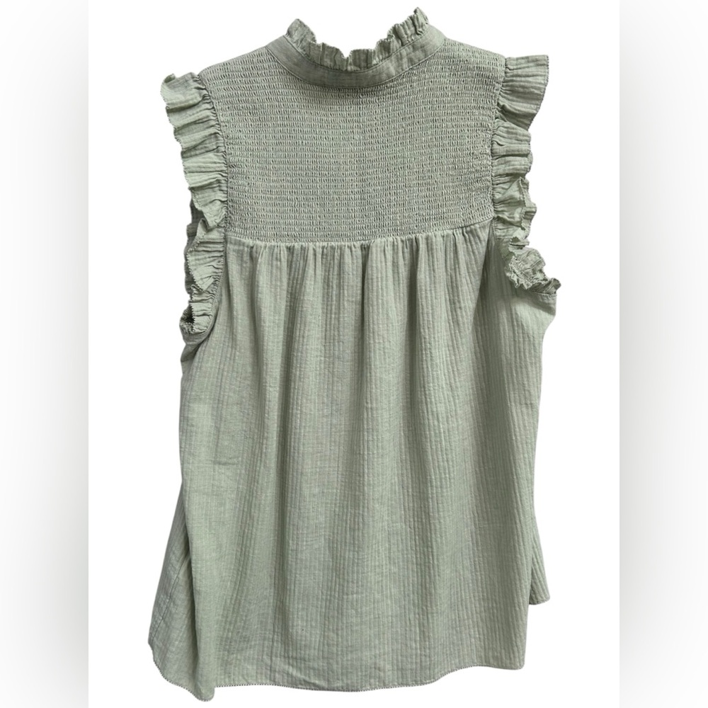 J.Crew Garden Soft Gauze Cotton Light Safe Green Button Sleeveless Top Sz Small - Picture 2 of 6